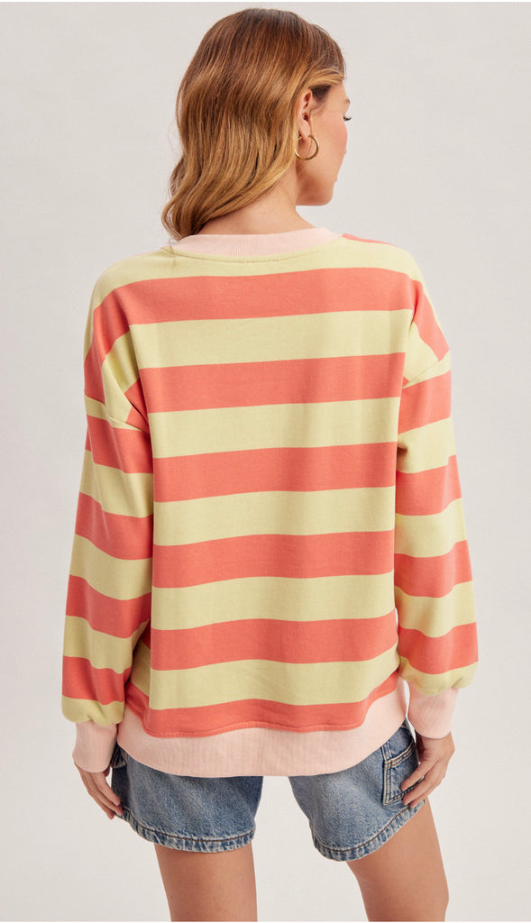 Sunday Funday Color Block Stripe Sweatshirt- Blueberry Pink