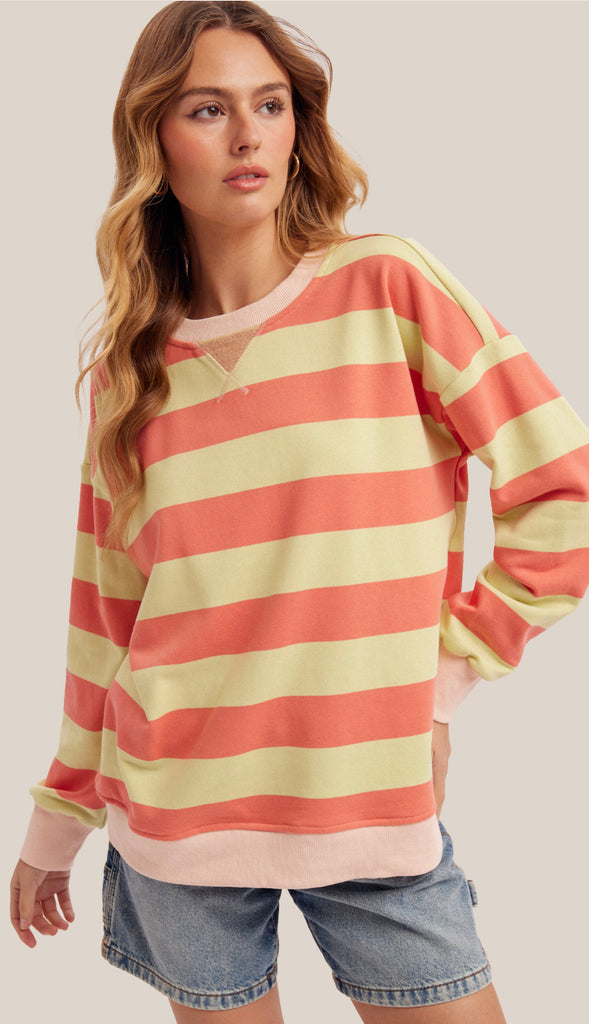 Sunday Funday Color Block Stripe Sweatshirt- Blueberry Pink