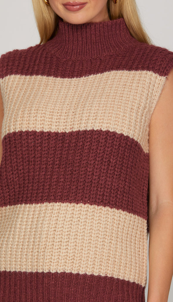 Scarlett Striped Sleeveless Sweater- Wine