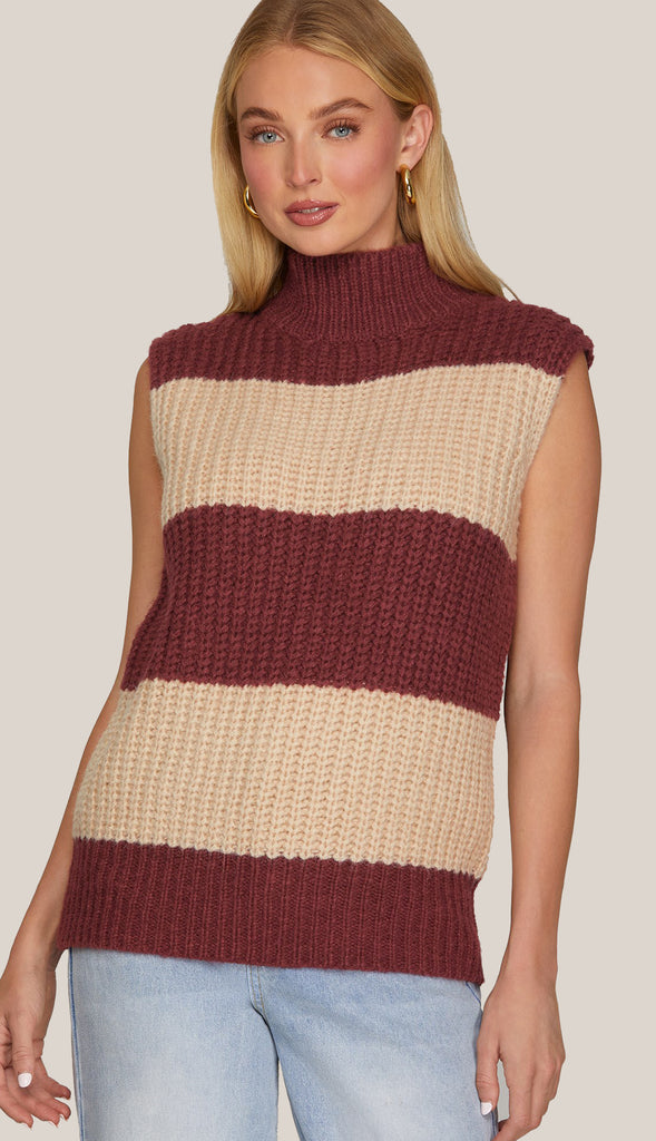 Scarlett Striped Sleeveless Sweater- Wine