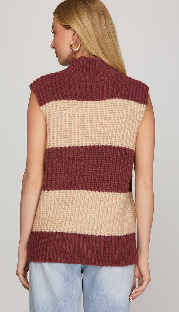 Scarlett Striped Sleeveless Sweater- Wine