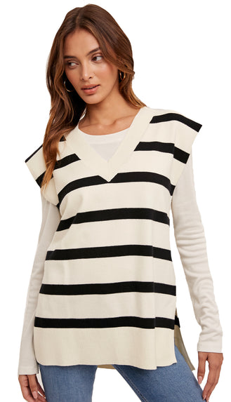 Bailey Stripe Vest- Black/White