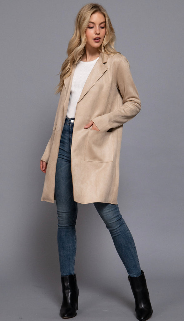 Alicia Faux Suede Jacket- Taupe