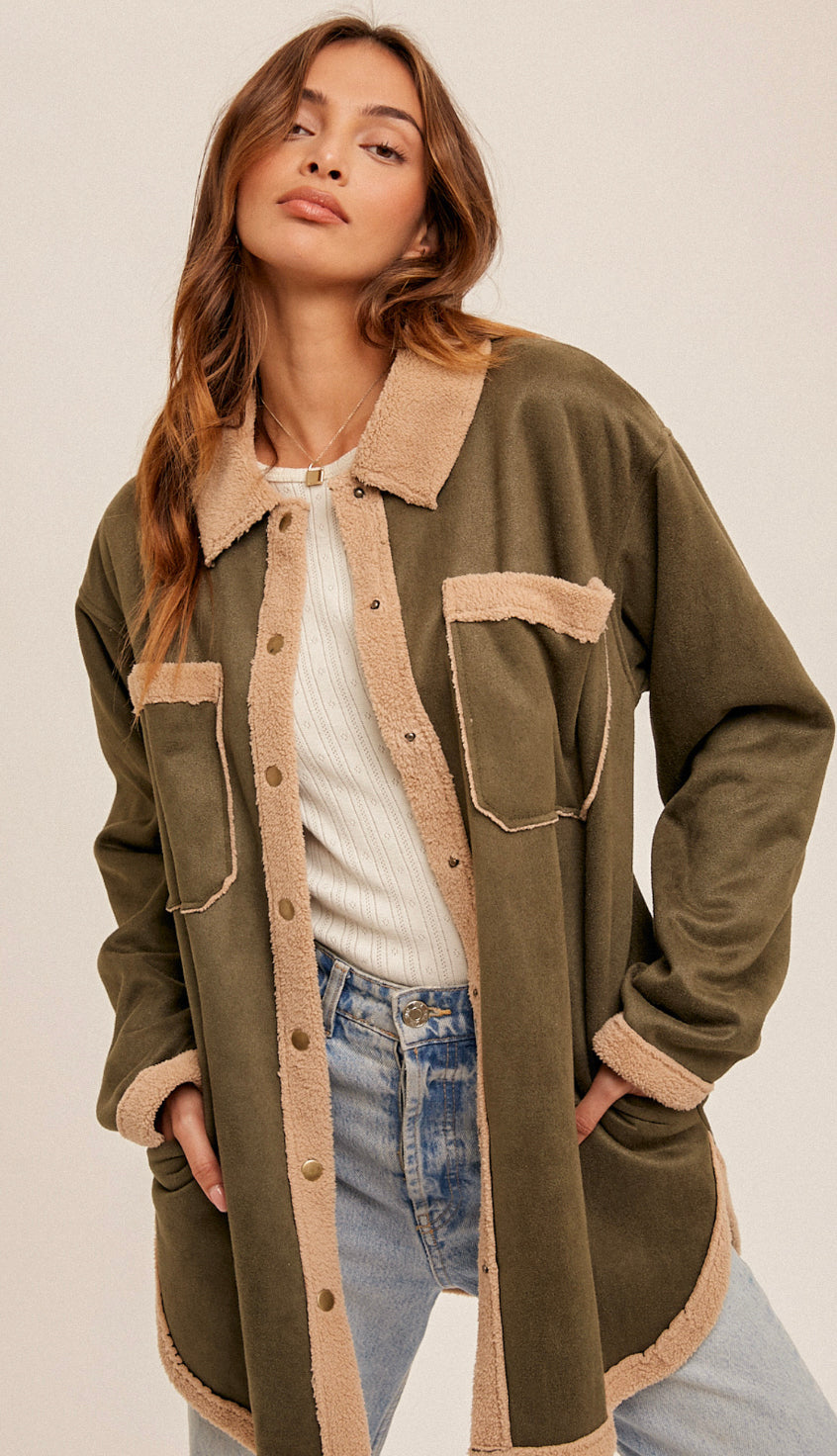 Move Mountains Suede Shacket- Camel