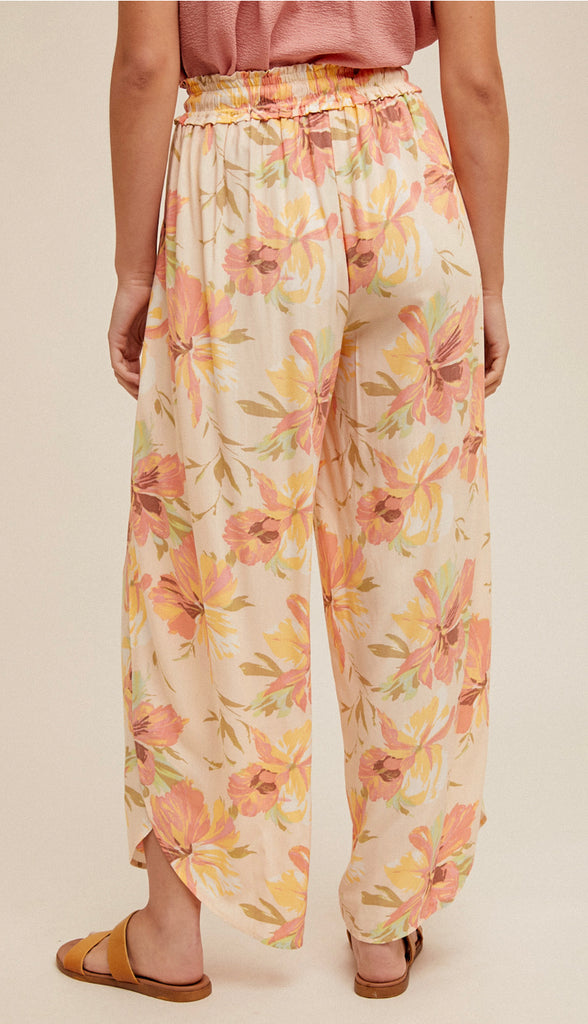 Sun Kissed Floral Tulip Pants- Sunkist Orange
