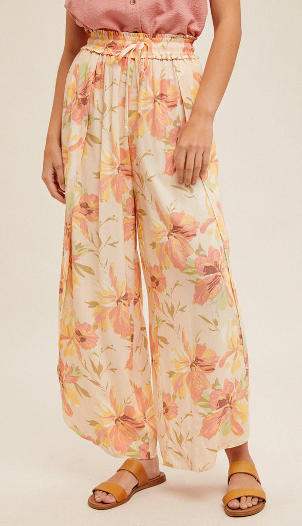 Sun Kissed Floral Tulip Pants- Sunkist Orange
