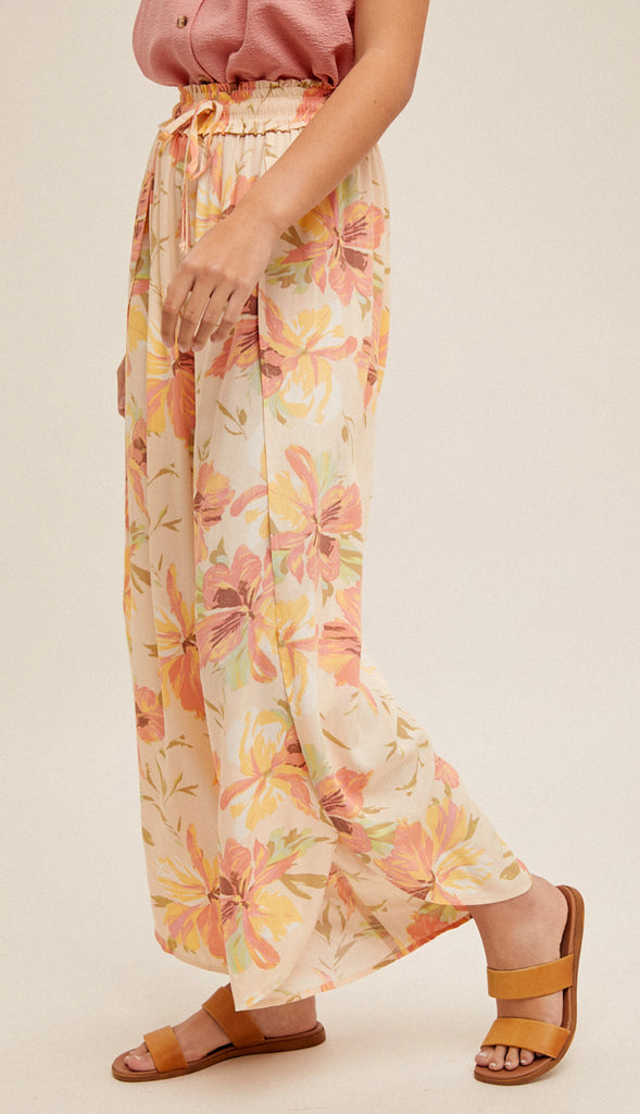 Sun Kissed Floral Tulip Pants- Sunkist Orange