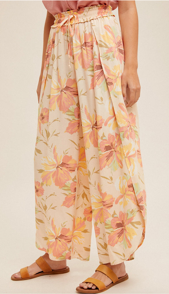 Sun Kissed Floral Tulip Pants- Sunkist Orange