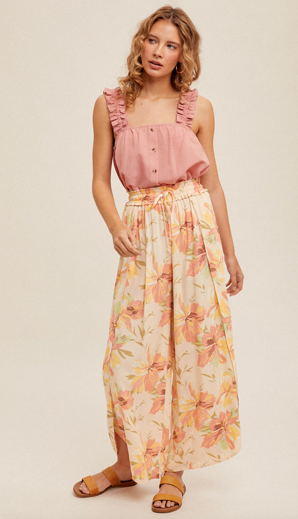 Sun Kissed Floral Tulip Pants- Sunkist Orange