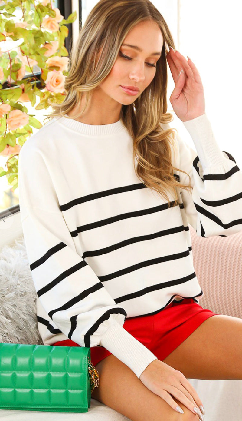 Maggie Stripe Sweater Top- Off White