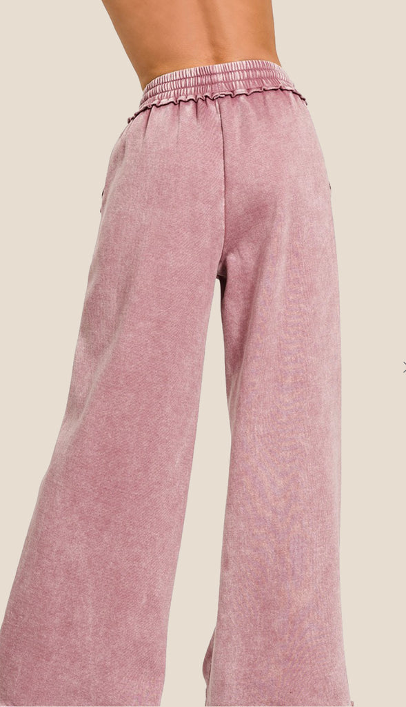 Acid Wash Fleece Sweatpants- Dusty Rose
