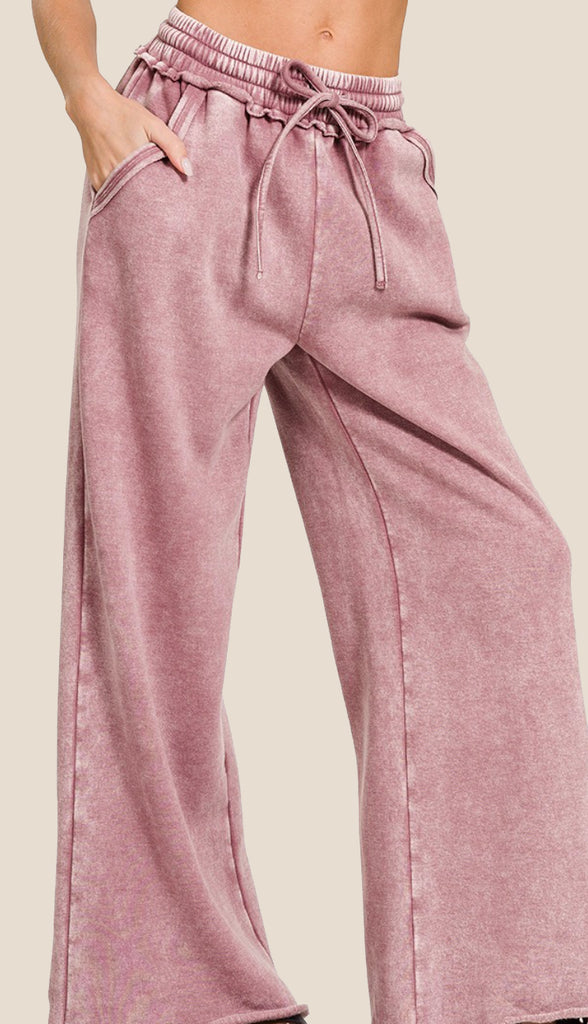 Acid Wash Fleece Sweatpants- Dusty Rose