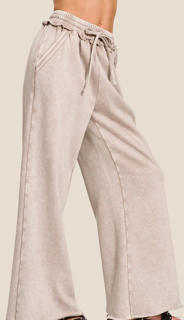 Acid Wash Fleece Sweatpants- Dusty Rose