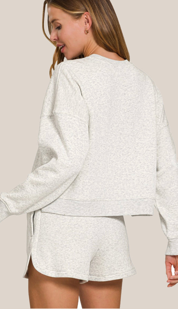 Taylor Fleece Sweatshirt & Short Set- Heather Grey