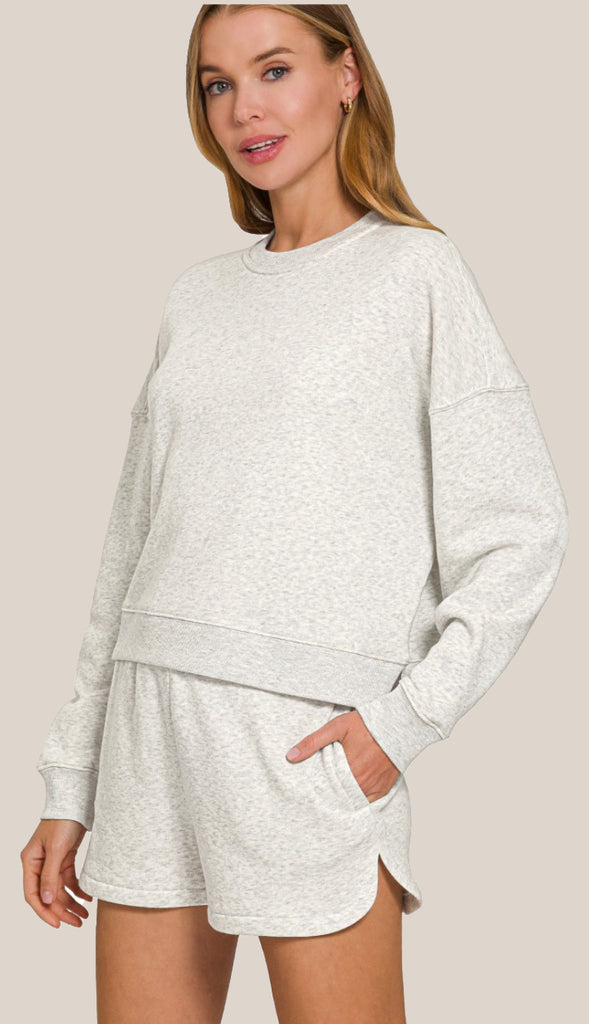 Taylor Fleece Sweatshirt & Short Set- Heather Grey