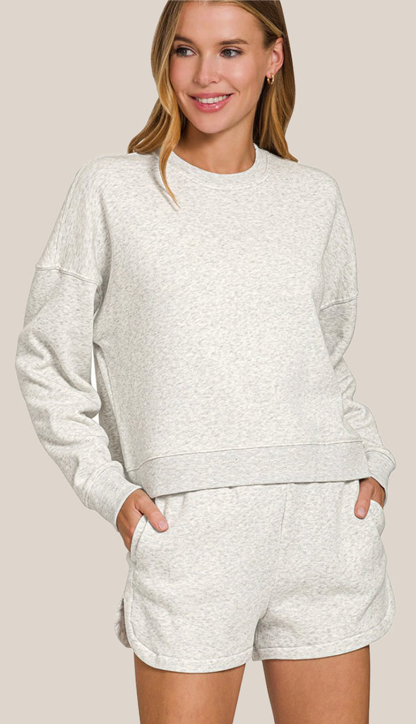 Taylor Fleece Sweatshirt & Short Set- Heather Grey