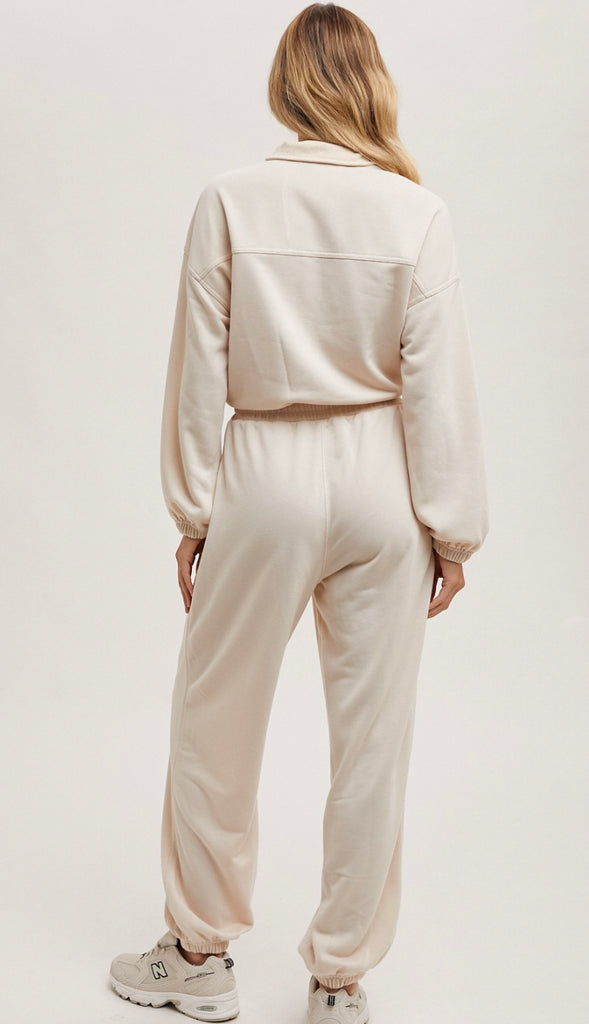 Lounge Day Zipper Front Sweatshirt Jumpsuit- Shell