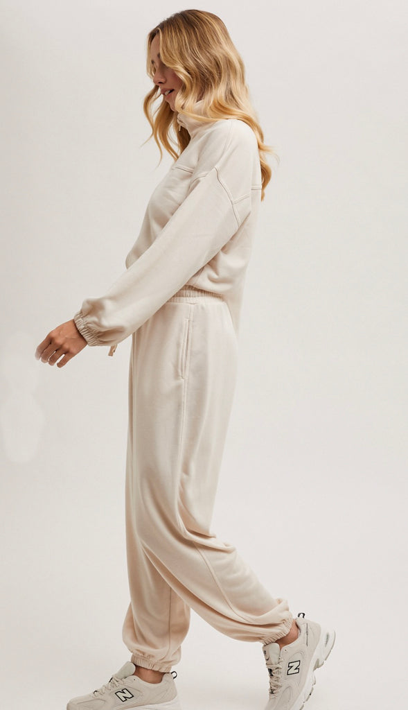 Lounge Day Zipper Front Sweatshirt Jumpsuit- Shell
