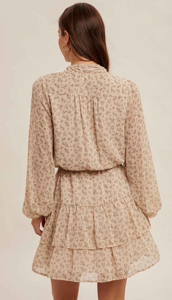 Belle Front Tie Waist Tiered Dress- Stone