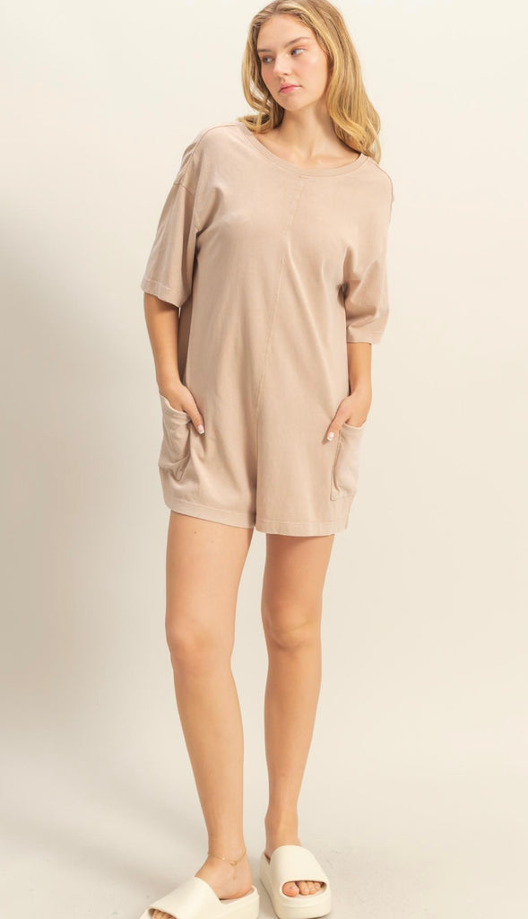 Casual V Back Short Sleeve Romper-