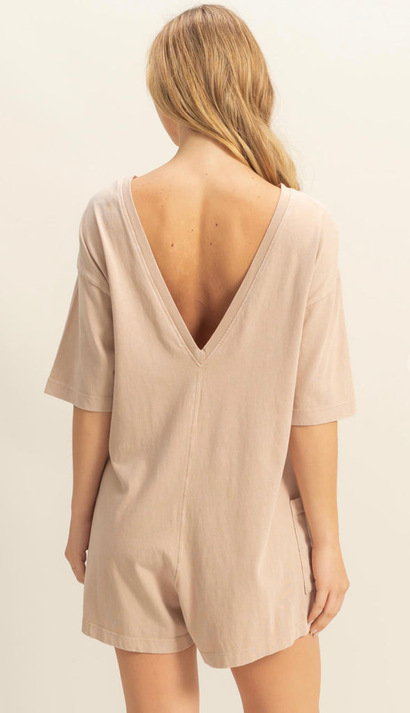 Casual V Back Short Sleeve Romper-