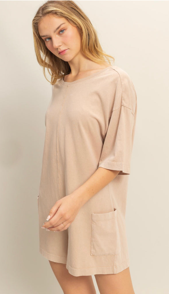 Casual V Back Short Sleeve Romper-