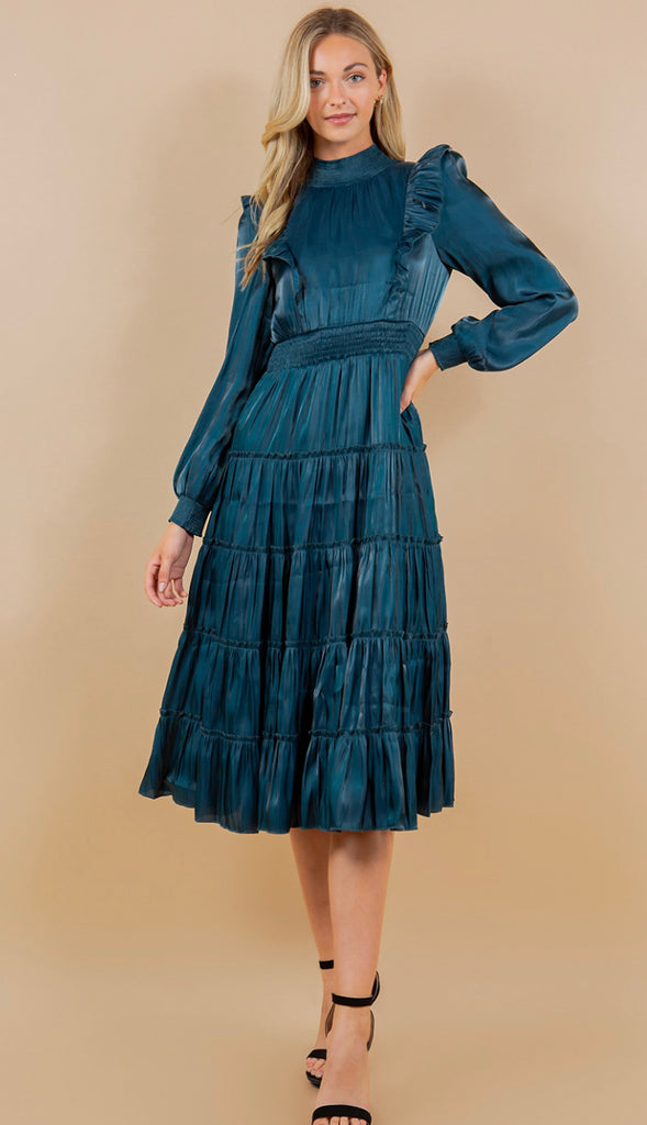 Take Me Away Tiered Midi Dress- Teal