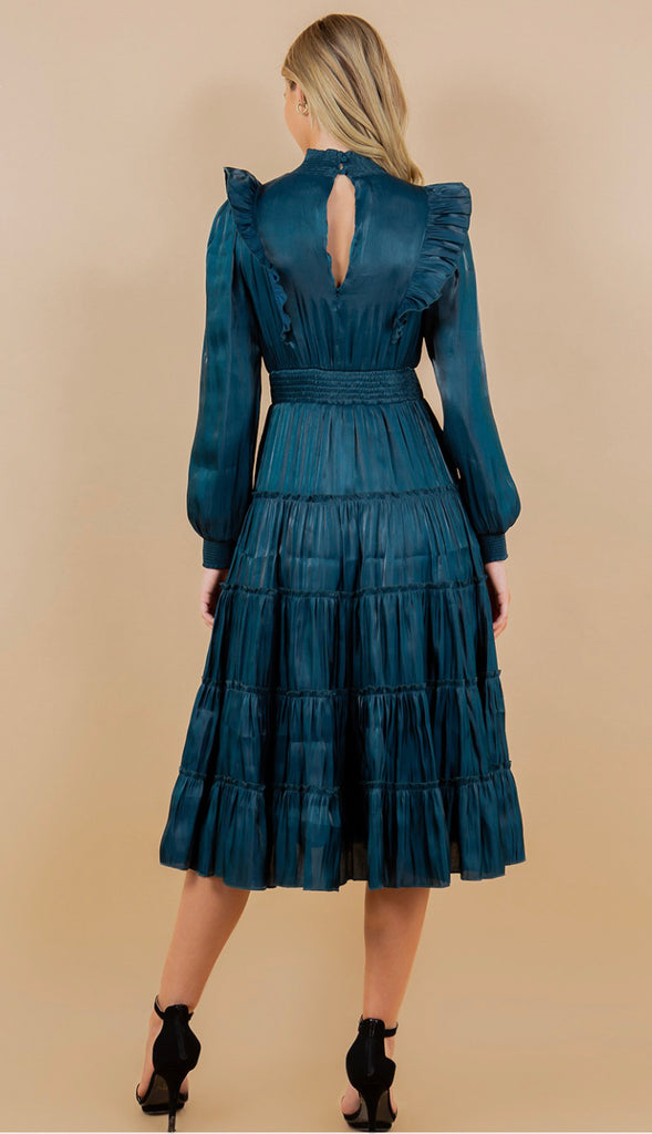 Take Me Away Tiered Midi Dress- Teal