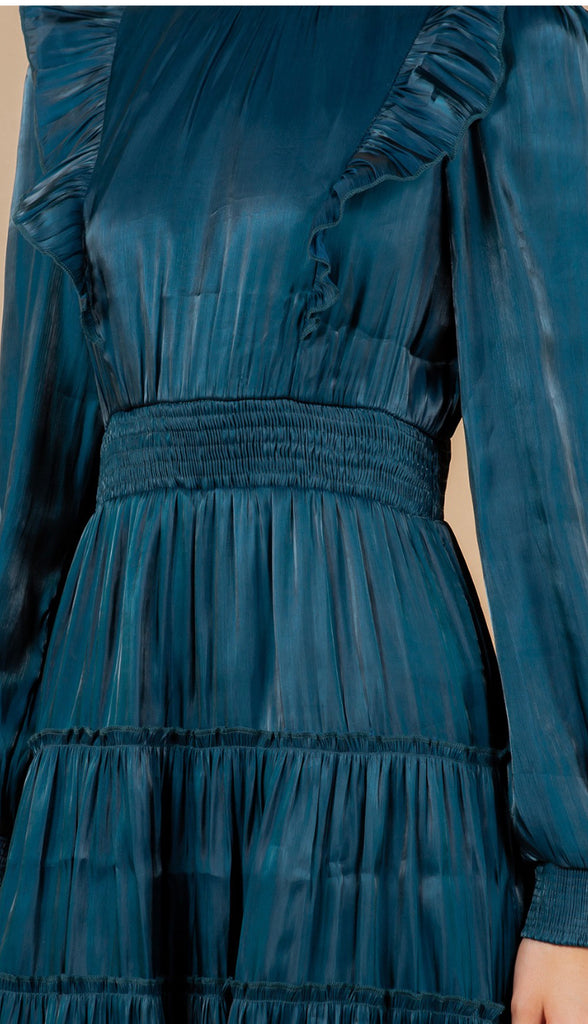 Take Me Away Tiered Midi Dress- Teal