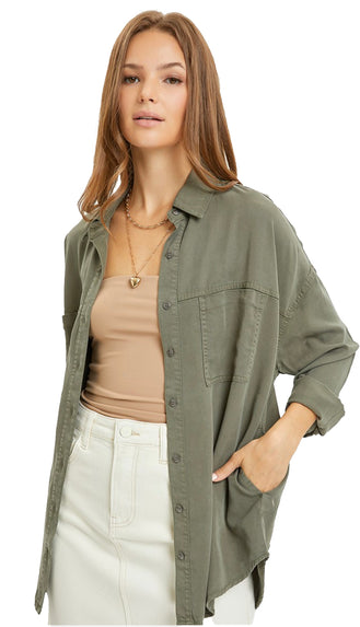 Jayden Oversized Button Up- Olive