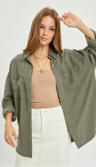 Jayden Oversized Button Up- Olive