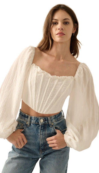 Ariel Textured Crop Corset Top- Off White