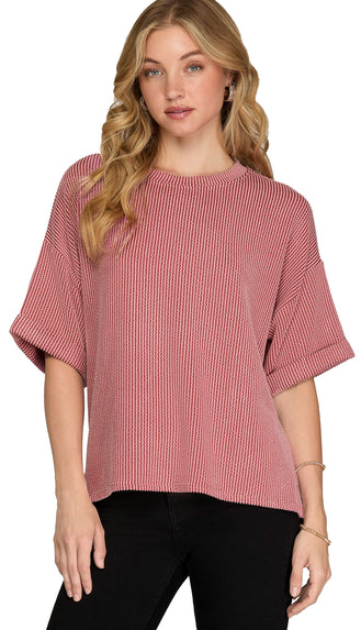 Millie Half Sleeve Textured Top- Mauve