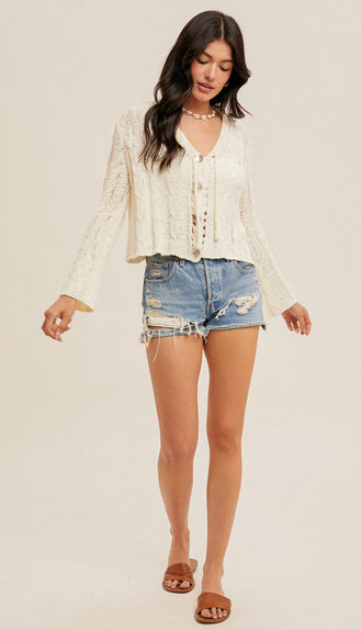 Susie Loose Knit Crop Cardigan- White