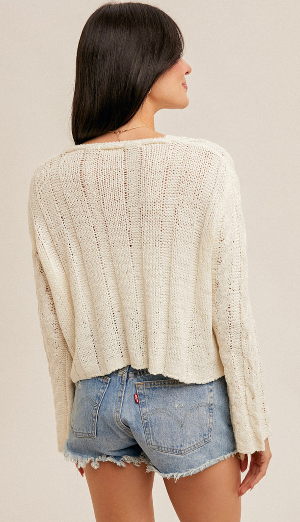 Susie Loose Knit Crop Cardigan- White