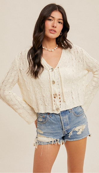 Susie Loose Knit Crop Cardigan- White