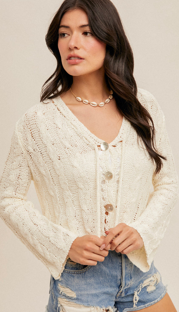 Susie Loose Knit Crop Cardigan- White