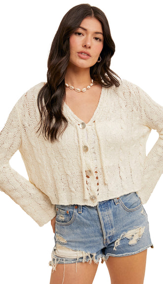 Susie Loose Knit Crop Cardigan- White