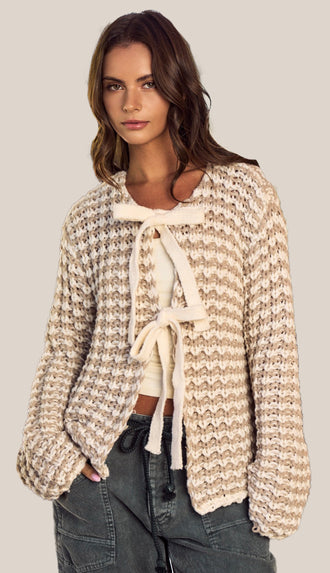 Kinzie Bow Knit Cardigan- Latte