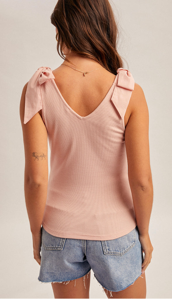 Isla Ribbed Bow Tie Sleeveless Tank- Pink
