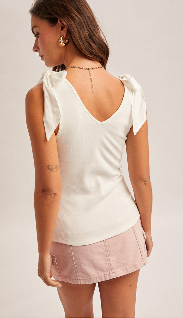 Isla Ribbed Bow Tie Sleeveless Top- Black