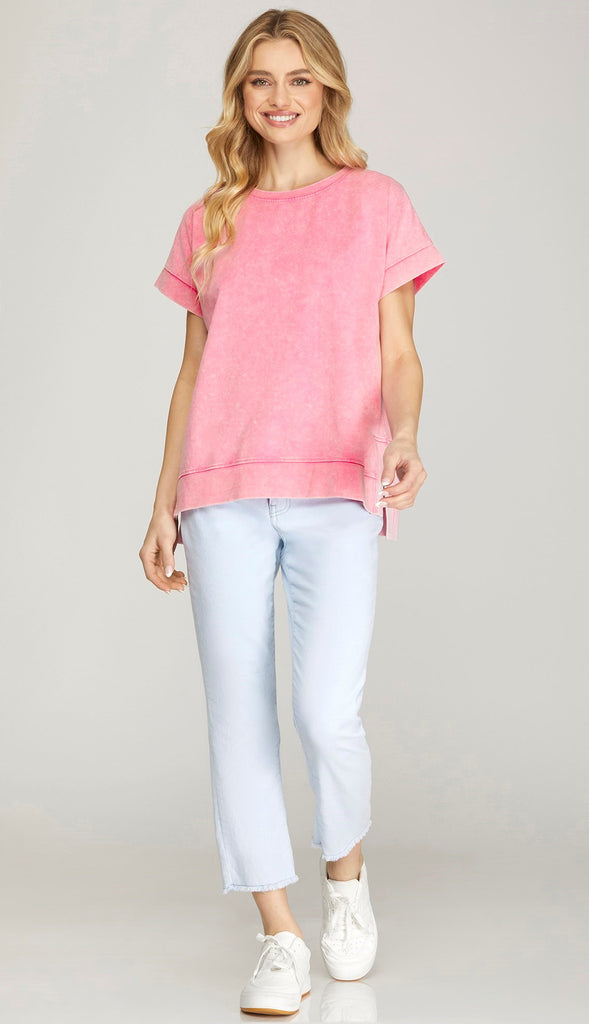 Nora Crewneck Cotton Top- Misty Blue