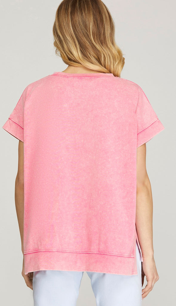 Nora Crewneck Cotton Top- Misty Blue