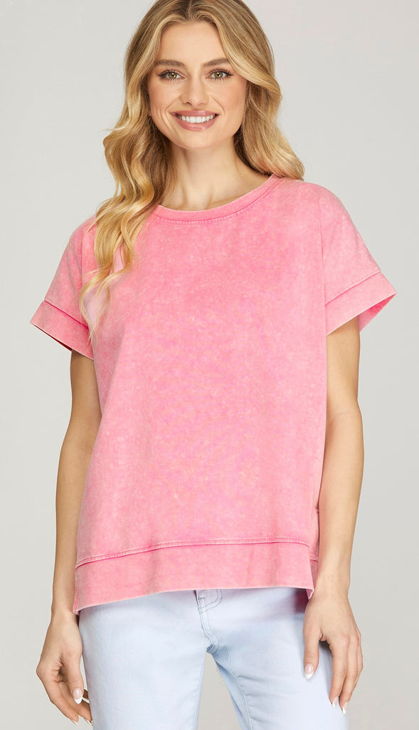 Nora Crewneck Cotton Top- Misty Blue