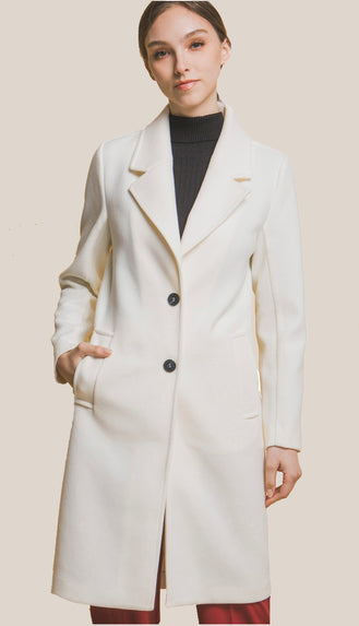 Uptown Chic Longline Notch Lapel Coat- Ivory