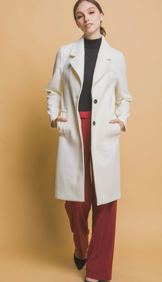 Sarena Long Lapel Button Coat- Ivory