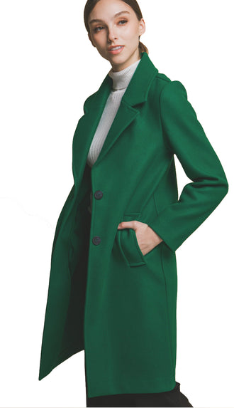 Sarena Long Lapel Button Coat- Green