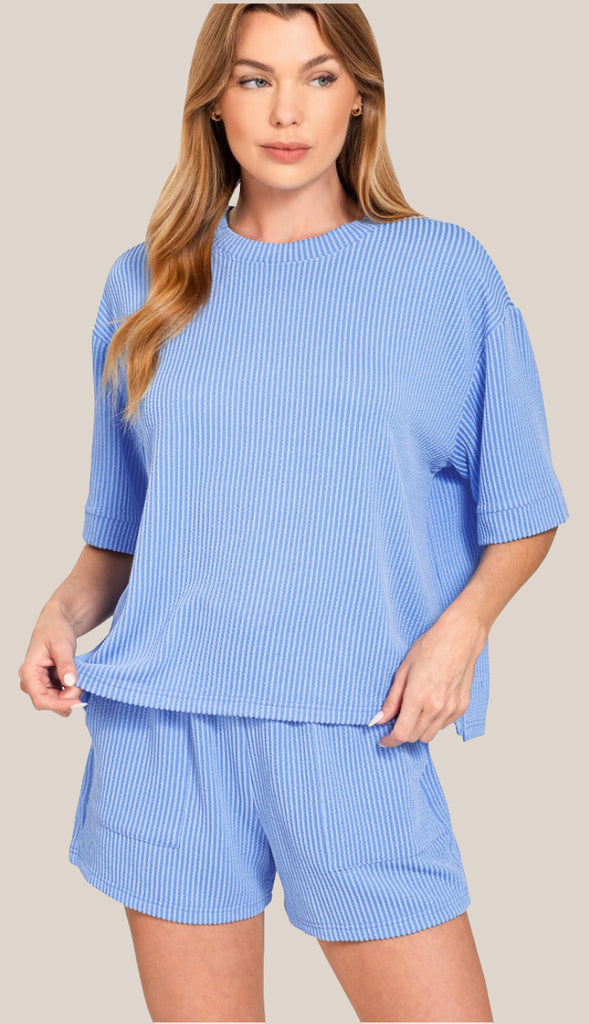 Everyday Girl Corded Ribbed Tee And Short Set- Lt Plum