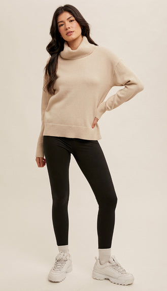 Leslie Soft Yarn Turtle Neck Sweater- Stone