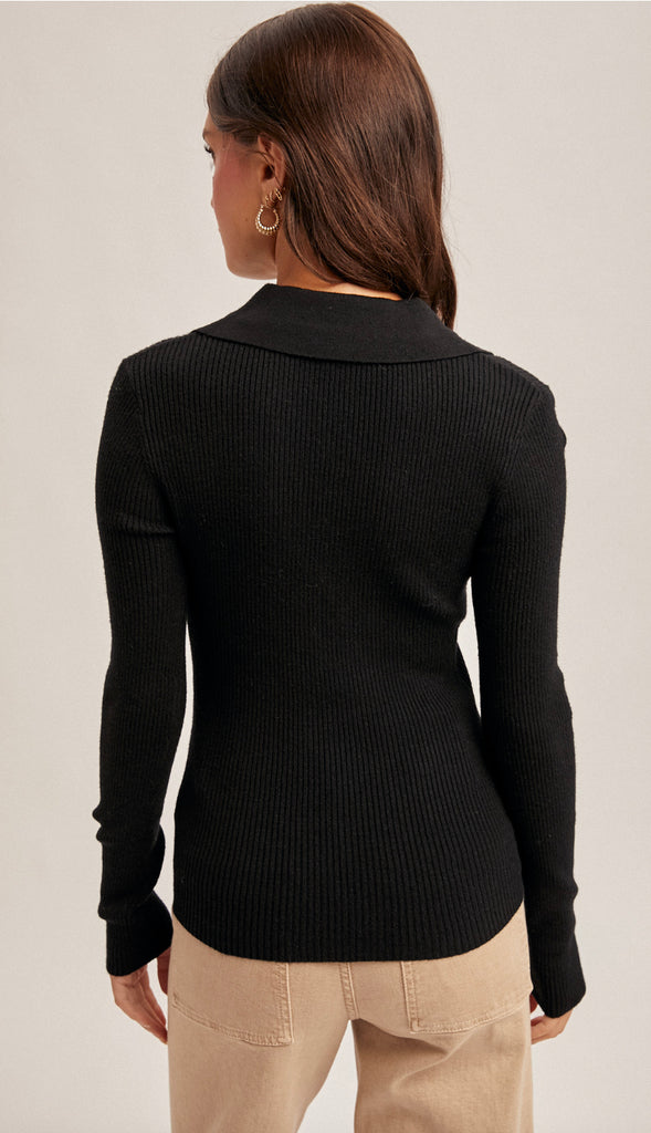 Lana Front Twist Collard Sweater Knit Top- Brown